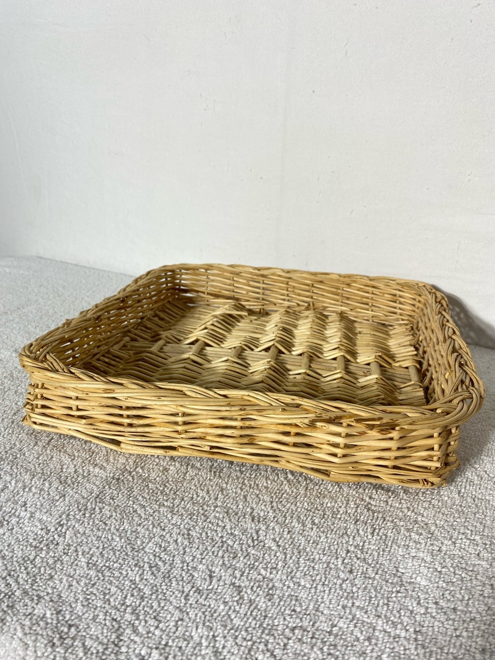 Vintage Woven Wicker Rectangular Tray Basket Countrycore Boho Cottagecore